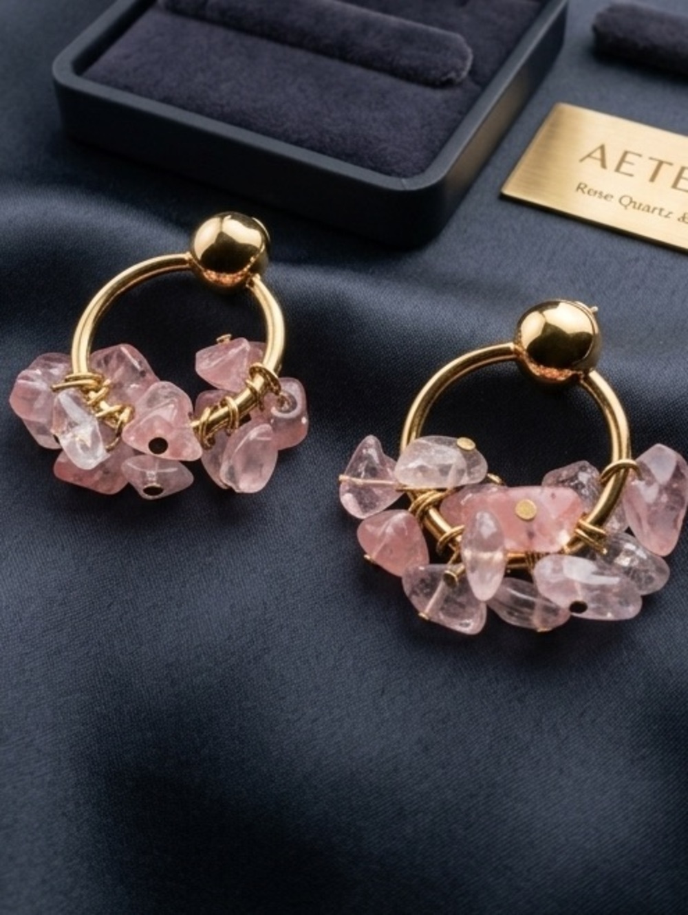 Cluster quartz Gold filled Hoops with Pink Rose gemstones mothers day gift
